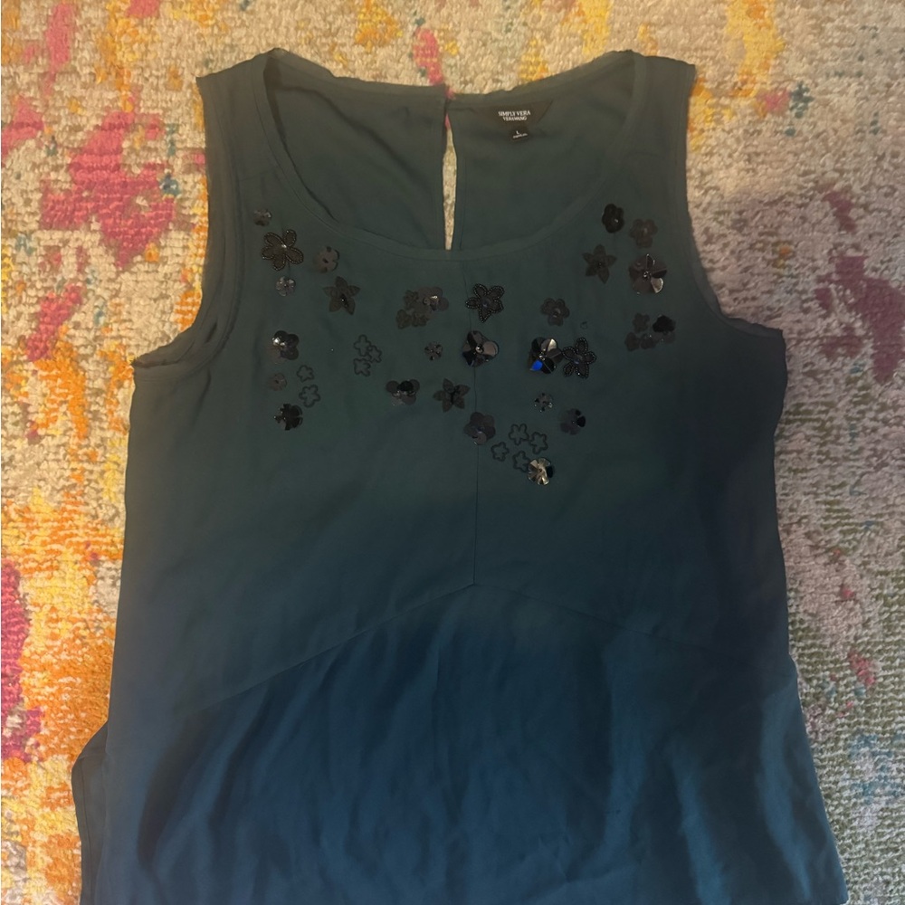 Embellished Teal Sleeveless Top